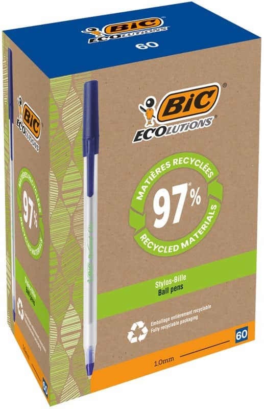 BIC Ecolutions Round Stic Ballpoint Pen Blue 0.4 mm Medium Ballpoint Pack of 60