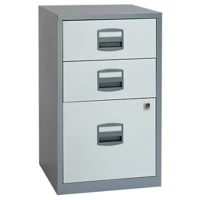 Bisley Steel Filing Cabinet with 3 Lockable Drawers 413 x 400 x 672mm Silver, White