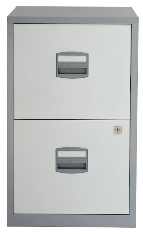 Bisley PFA Steel Filing Cabinet 2 Drawers Lockable 413 x 400 x 672 mm Silver, White