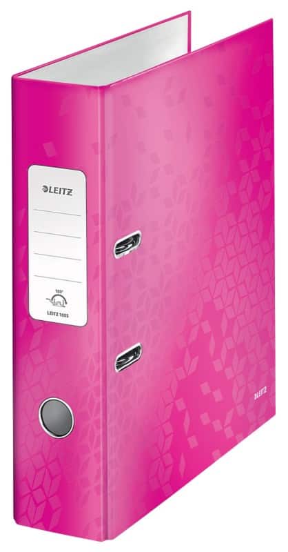 Leitz 180° WOW Wide Lever Arch File A4 80 mm Pink 2 Rings 1005 Laminated Cardboard Portrait