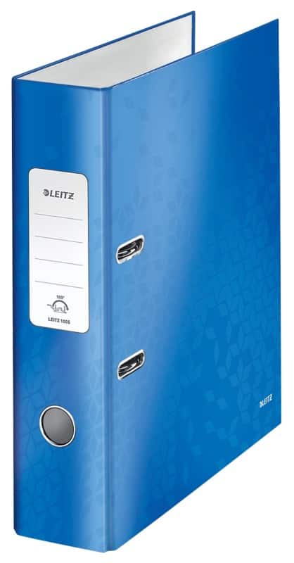 Leitz 180° WOW Wide Lever Arch File A4 80 mm Blue 2 Rings 1005 Laminated Cardboard Portrait