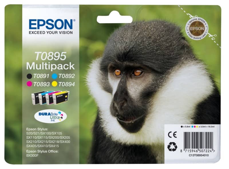Epson T0895 Original Ink Cartridge C13T08954010 Black, Cyan, Magenta, Yellow Multipack Pack of 4
