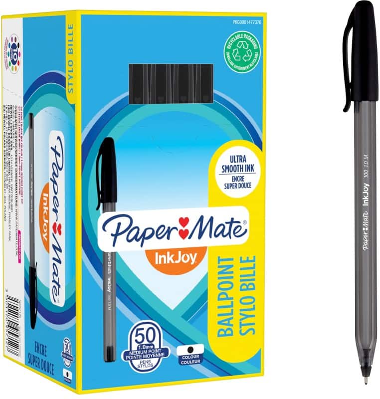 Papermate InkJoy 100 InkJoy 100 Ballpoint Pen Black 0.8 mm Medium Ballpoint Pack of 50