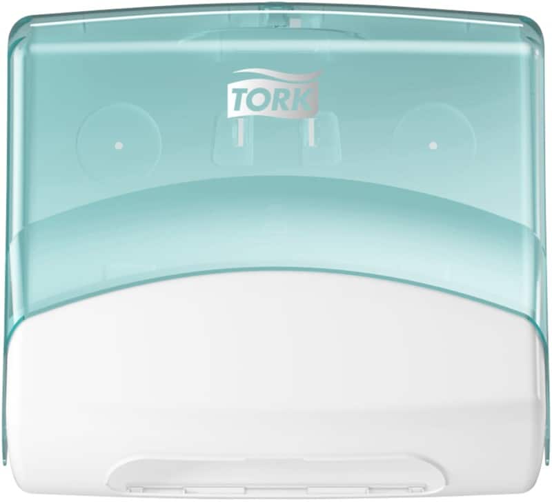 Tork Performance 654000 W4 Folded Wiper Dispenser Plastic Lockable Manual Turquoise, White