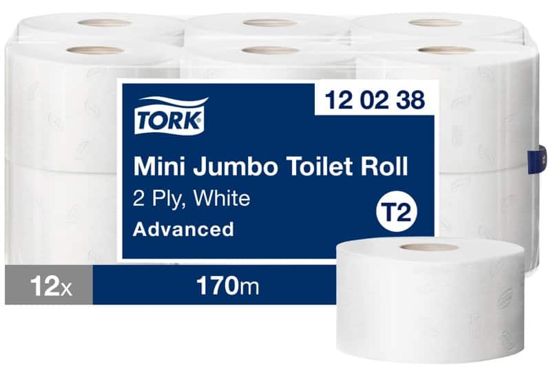 Tork Mini Jumbo 100% Recycled Toilet Roll T2 2 Ply 120238 12 Rolls of 850 Sheets