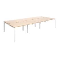 Dams International Rectangular Triple Back to Back Desk with Beech Coloured Melamine Top and White Frame 4 Legs Adapt II 3600 x 1600 x 725mm