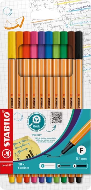 STABILO point 88 Fineliner Pen 0.4 mm Needlepoint Assorted Pack of 10