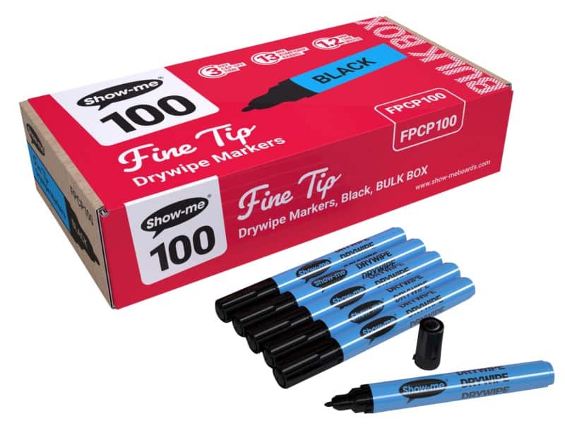 Show-me Drywipe Pen Black Fine Bullet Pack of 100