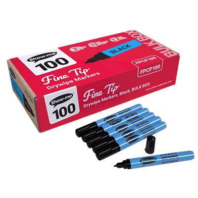 Show-me Slim Barrel Drywipe Pens Fine Black - Pack of 100
