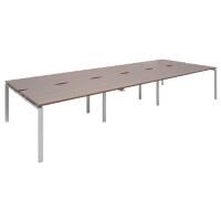 Dams International Rectangular Triple Back to Back Desk with Walnut Melamine Top and Silver Frame 4 Legs Adapt II 4200 x 1600 x 725mm