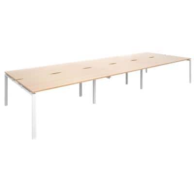 Dams International Rectangular Triple Back to Back Desk with Beech Coloured Melamine Top and White Frame 4 Legs Adapt II 4800 x 1600 x 725mm