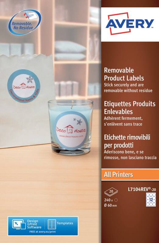 Avery L7104REV-20 Round Product Labels Ø 60 mm White 240 Labels