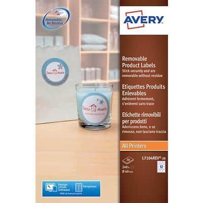 Avery L7104REV-20 Round Product Labels Ø 60 mm White 240 Labels