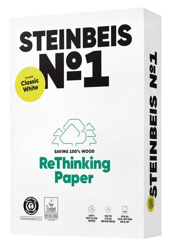 Steinbeis Classic No.1 A4 Printer Paper 100% Recycled 80 gsm Smooth White 500 Sheets