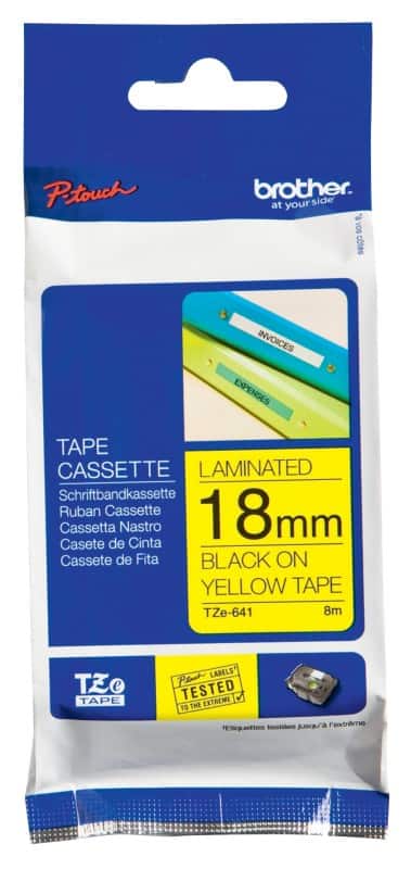 Brother TZe-641 Authentic Label Tape Self Adhesive Black Print on Yellow 18 mm  x 8m