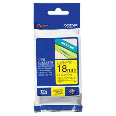 Brother TZe-641 Authentic Label Tape Self Adhesive Black Print on Yellow 18 mm  x 8m