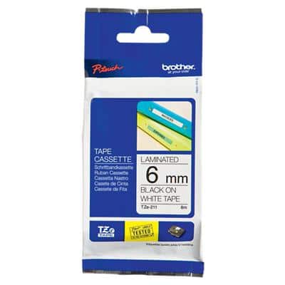 Brother P-touch Labelling Tape Authentic TZe-211 Adhesive Black on White 6 mm x 8 m