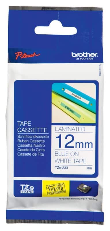 Brother TZe-233 Authentic Label Tape Self Adhesive Blue Print on White 12 mm  x 8m
