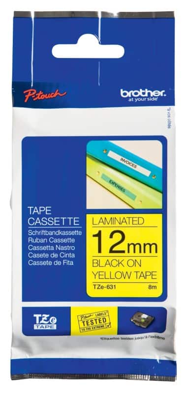 Brother P-touch Labelling Tape Authentic TZe-631 Adhesive Black on Yellow 12 mm x 8 m