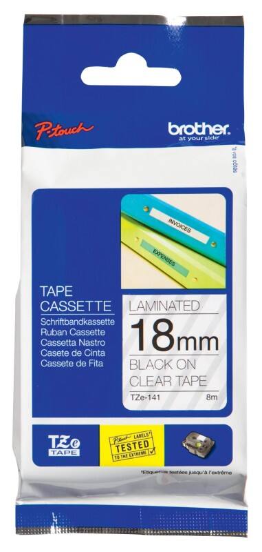 Brother P-touch Labelling Tape Authentic TZe-141 Adhesive Black on Transparent 18 mm x 8 m