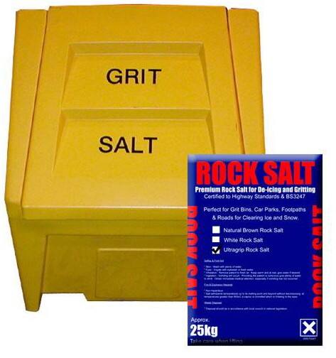 Dandy's Grit Bin Weatherproof with Lid 400 L and Ultragrip Rock Salt Brown 20 x 25 kg