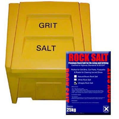Dandy's Grit Bin Weatherproof with Lid 400 L and Ultragrip Rock Salt Brown 20 x 25 kg