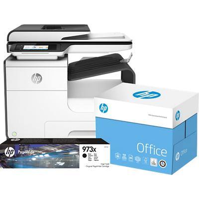 HP Printer Pagewide Pro 477dw + HP 973X Original Ink Black + 2500 sheets HP Office Printer Paper A4