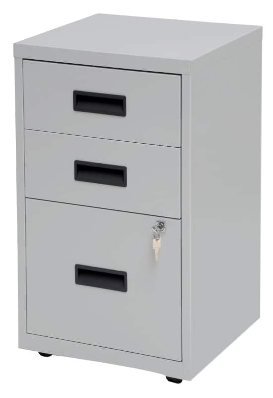 Viking Realspace Pedestal with 3 Lockable Drawers Metal 400 x 400 x 660mm Grey