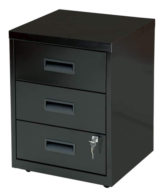 Viking Realspace Pedestal with 3 Lockable Drawers Metal 400 x 400 x 510mm Black