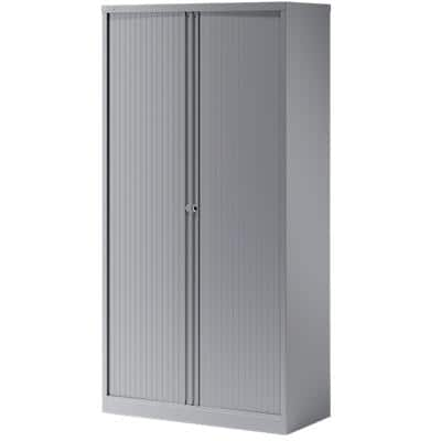 Bisley Tambour Cupboard Lockable with 4 Shelves Steel Essentials 1000 x 470 x 1970mm Silver