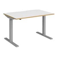 Elev8² Sit Stand Single Desk with White & Oak Edge Coloured Melamine Top and Silver Frame 2 Legs Mono 1200 x 800 x 675 - 1175 mm