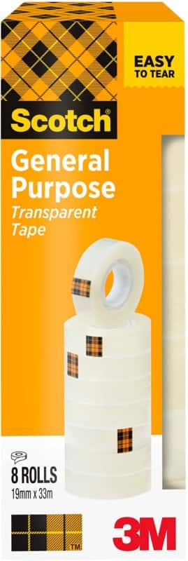 Scotch Office Tape Scotch Crystal Clear 508 Transparent 19 mm (W) x 33 m (L) PP (Polypropylene) Pack of 8