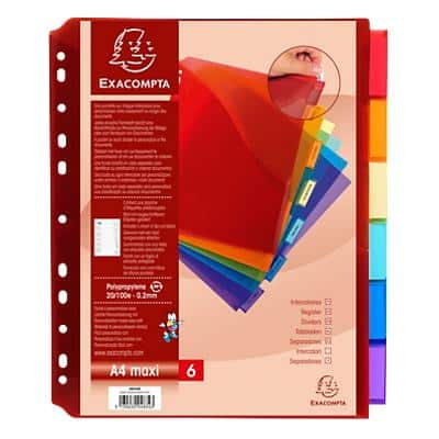 Exacompta Tabbed Pockets A4+ 200 Micron Assorted Pack of 6