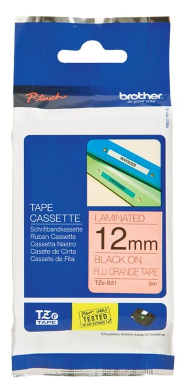 Brother TZEB31 TZEB31 Labelling Tape Authentic Adhesive Black on Orange 12 mm (W) x 5 m (L)