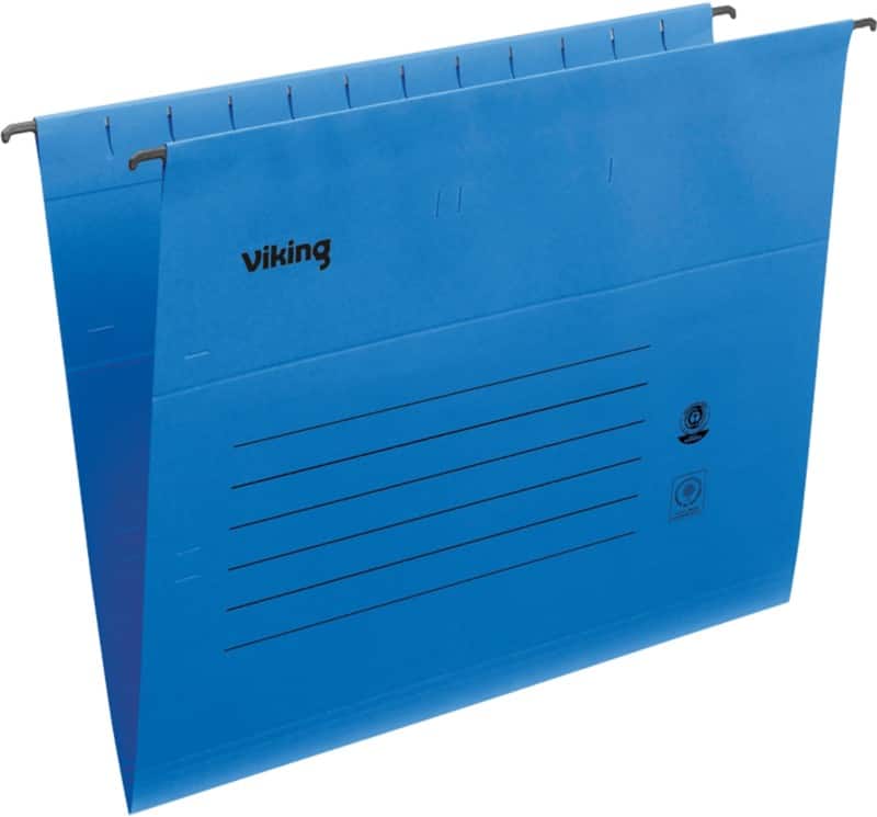Viking Vertical Suspension File Foolscap V Base 220 gsm Blue Pack of 25