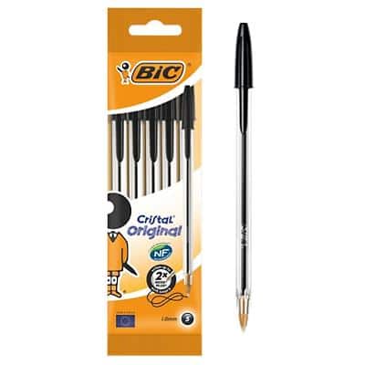 BIC Cristal Original Ballpoint Pen Medium 0.4 mm Black Pack of 5