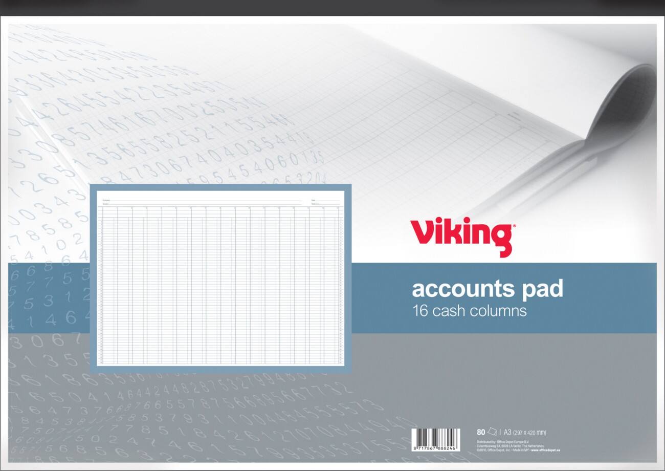 Viking Account Pads 16 Cash Columns A3 80 Pages | Viking Direct UK