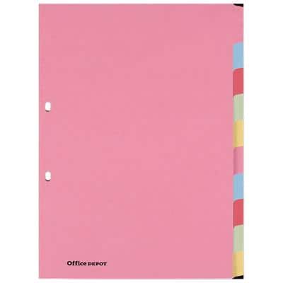 Office Depot Blank Dividers A5 Assorted Multicolour 10 Part Cardboard Rectangular 2 Holes Pack of 10