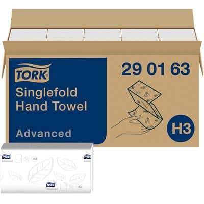 Tork Advanced 100% Recycled Hand Towels H3 V-fold White 2 Ply 290163 15 Packs of 250 Sheets