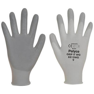 Polyco Gloves Knitted Nylon, Nitrile Size 7 Grey, White