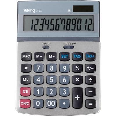 Viking Desktop Calculator AT-814 12 Digit Display Silver
