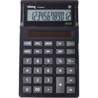 Viking Eco Desktop Calculator AT-830 12 Digit Display Black