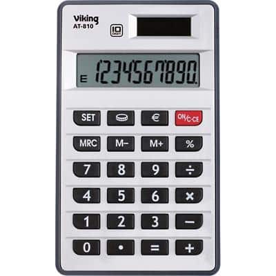 Viking Pocket Calculator AT-810 10 Digit Display Dual Power Silver