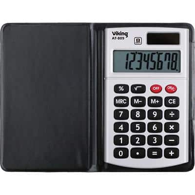 Viking Pocket Calculator AT-809 8 Digit Display Dual Power Black, Silver