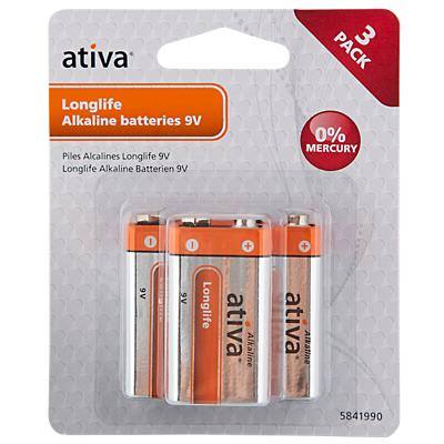 Ativa Alkaline Batteries Longlife LR61 9V Pack of 3