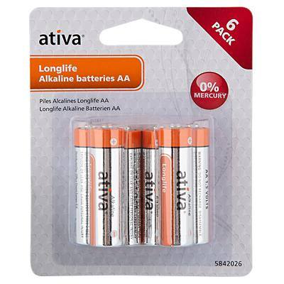 Ativa AA Alkaline Batteries Longlife LR6 1.5V Pack of 6