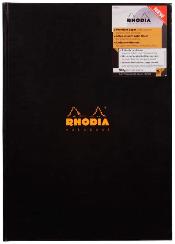 Rhodia Notebook 119230C A4 Ruled Casebound Cardboard Hardback Black 192 Pages 96 Sheets