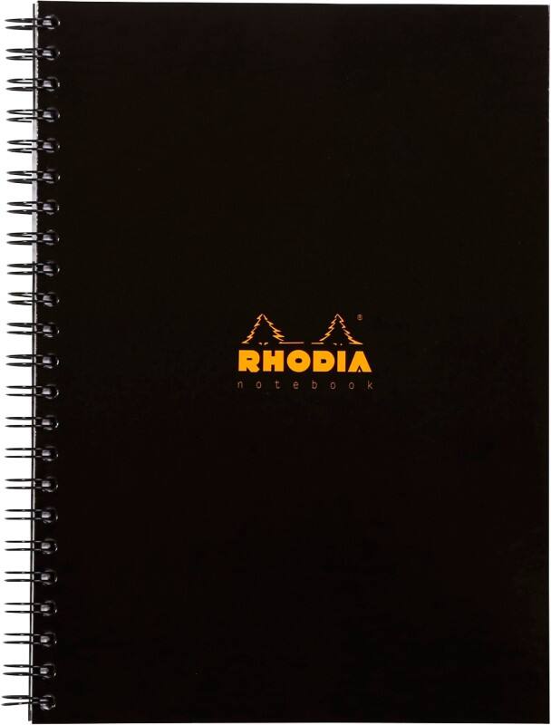 Rhodia Notebook 119232C A4 Ruled Spiral Bound Cardboard Hardback Black Perforated 160 Pages 80 Sheets