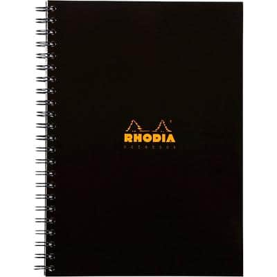 Rhodia Notebook 119232C A4 Ruled Spiral Bound Cardboard Hardback Black Perforated 160 Pages 80 Sheets