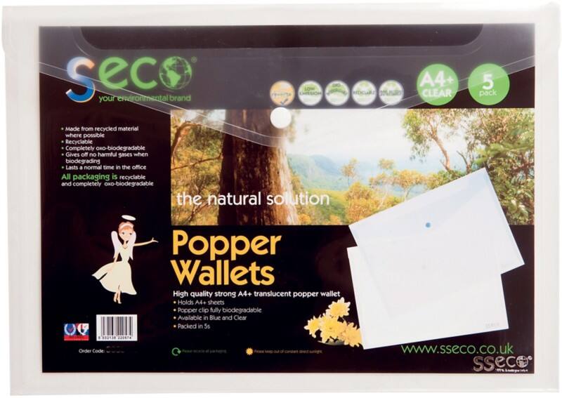 Seco Document Wallet A4 Press Stud PP (Polypropylene) Landscape 23.5 (W) x 33.5 (D) x 1.5 (H) cm Transparent Pack of 5
